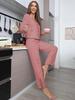 European and American Ribbed Knit Women's Pajama Set - Cardigan & Long Pants - Luxurious French Style Homewear for Autumn/Winter