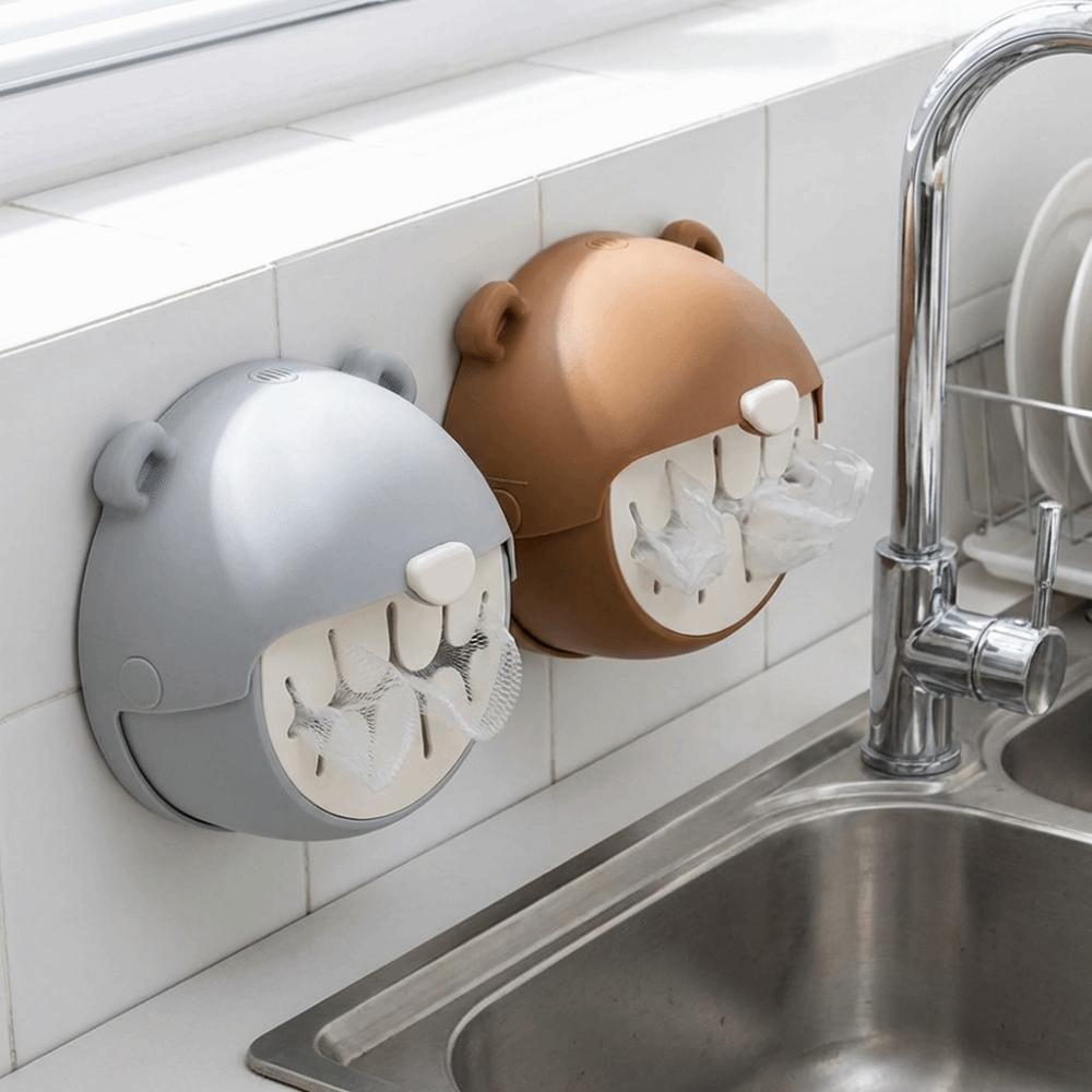 Bear Shape Plastic Wrap Storage Box Punch-Free Fresh Keeping Bags Dispenser  Bathroom