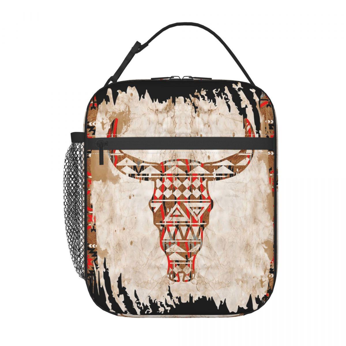 

Tribal Bull Head Western Cowboy Insulated Lunch Bag for Women Office Cooler Thermal Food Box Tote Portable Lunch Boxes Container One Size