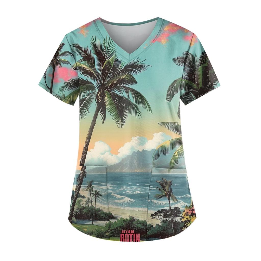 Women's Fashion Casual Leaf Print Pattern Top