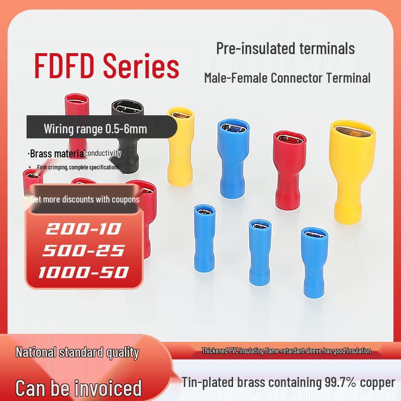 KT Keshitong Fully Insulated Male Crimp Terminals FDFD5.5-187-250-375, Pack of 500
