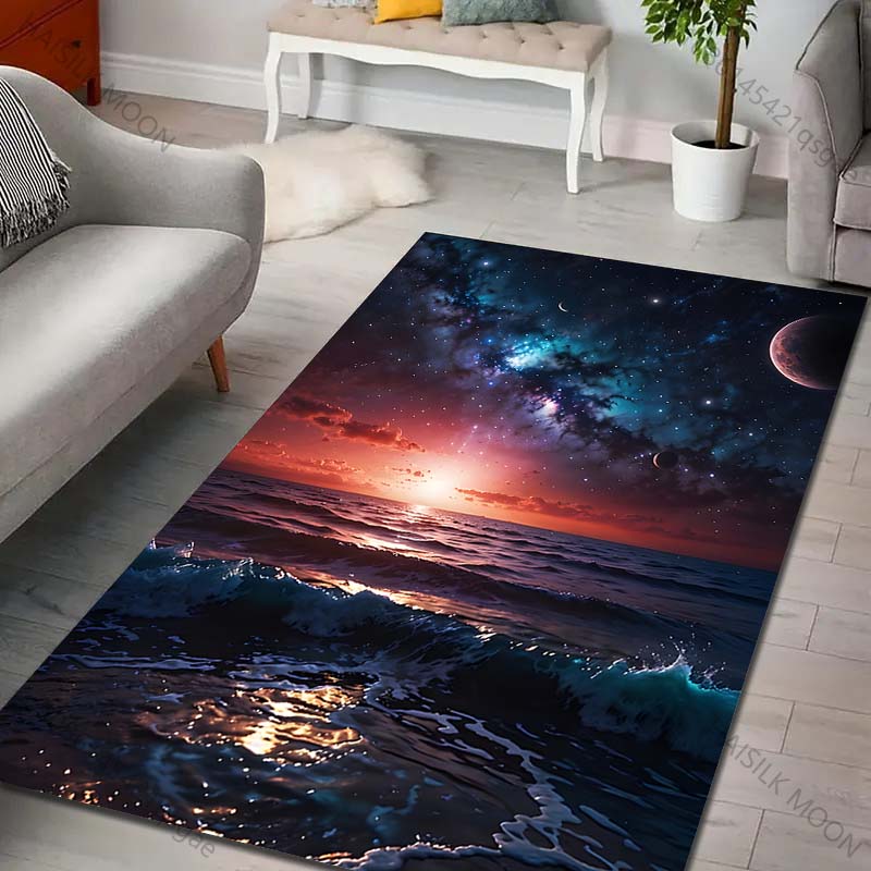 

Multiple sizes Ocean sunset with stars Print Carpet Rug for Living Room Bedroom Sofa Doormat Home Decor Non-slip Floor Mat 40x60cm