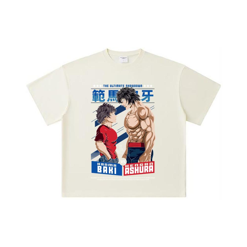 

260 GSM Double Yarn 32 Count 100% Cotton Baki V2 Baki Ashura Print Unisex Heavy Cotton T Shirt S абрикосовый