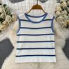 Casual Striped Crew-Neck Sleeveless Knit Top and High-Waisted Slimming Bodycon Midi Skirt Sets Summer Knitted Two Piece Sets for Women