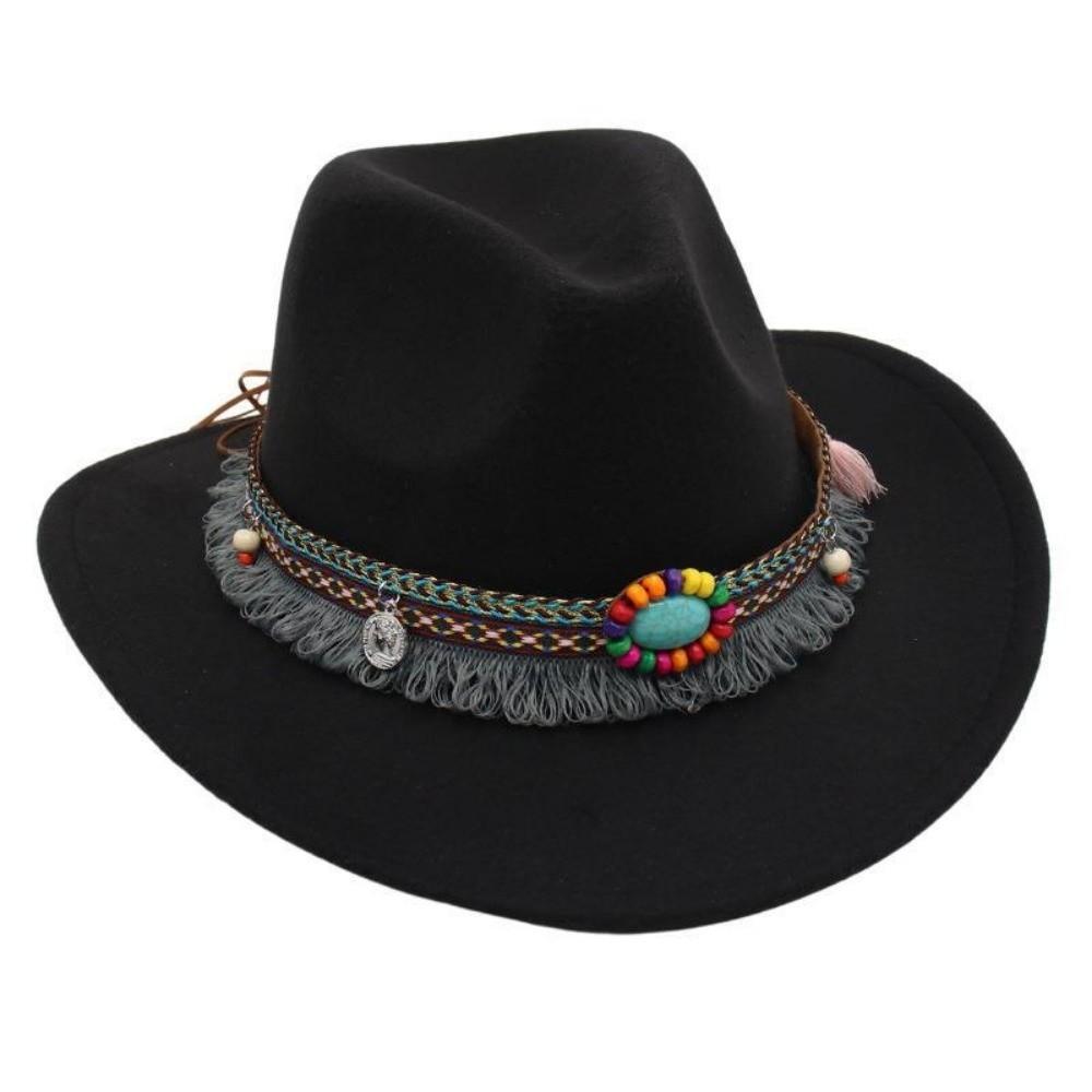 With Tassels Tibetan Style Top Hat Ethnic Style Jazz Fedora Hats  Ox Head Accessories