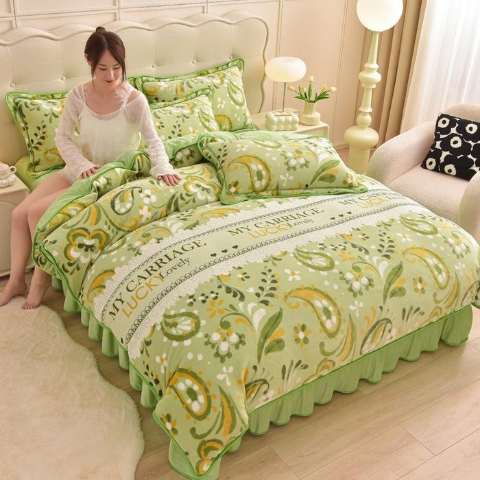 

Утолщенный комплект из четырех предметов из молочного флиса, Золотой норковый флис, Двусторонний флис, Постельное белье из кораллового флиса, Флисовый пододеяльник, Простыня, Антистатик 1.8m Skirt (Quilt Cover 200 * 230) 4pc