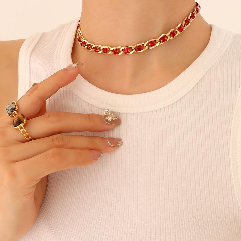 European Style Colorful Cubic Zirconia Jewelry Set with Diamond-Studded Necklace, Light Luxury Bracelet, and Exquisite Earrings