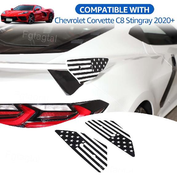 Rear Wing Side American Flag Decals Compatible with Chevrolet Corvette C8 2020-2026, Spoiler Side Panel Sticker, American Flag Rear Wing Decal