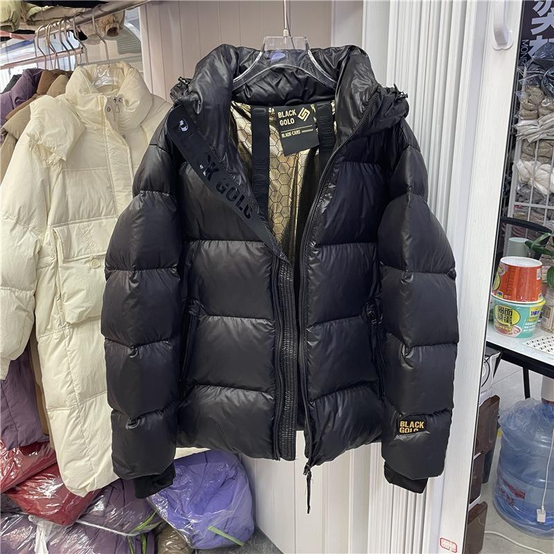 Black Gold Five-grid Down Jacket Women's Short New Couple White Duck Down Men's and Women's Versatile Thickened Coat