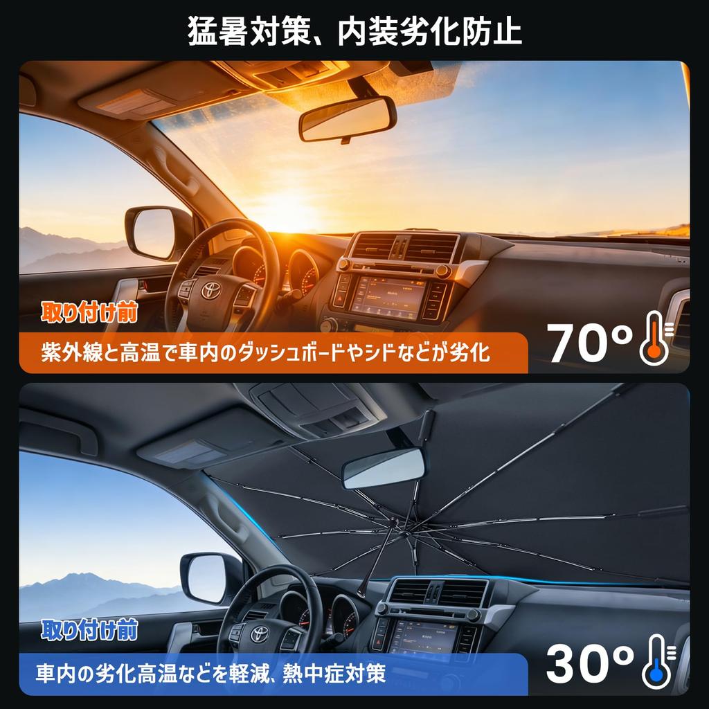 Upgraded Model Heatwave Car Sunshade for Toyota 90 Series 10 Ribs Light Heat UV Flexible Center Pole Easy Installation Prevents Interior Deterioration