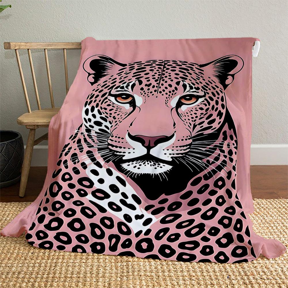 1pc Leopard Print Outdoor Flannel Blanket Soft Warm All-Season Throw for Sofa Bed Car Camping Office, Cozy Gift Idea1174S