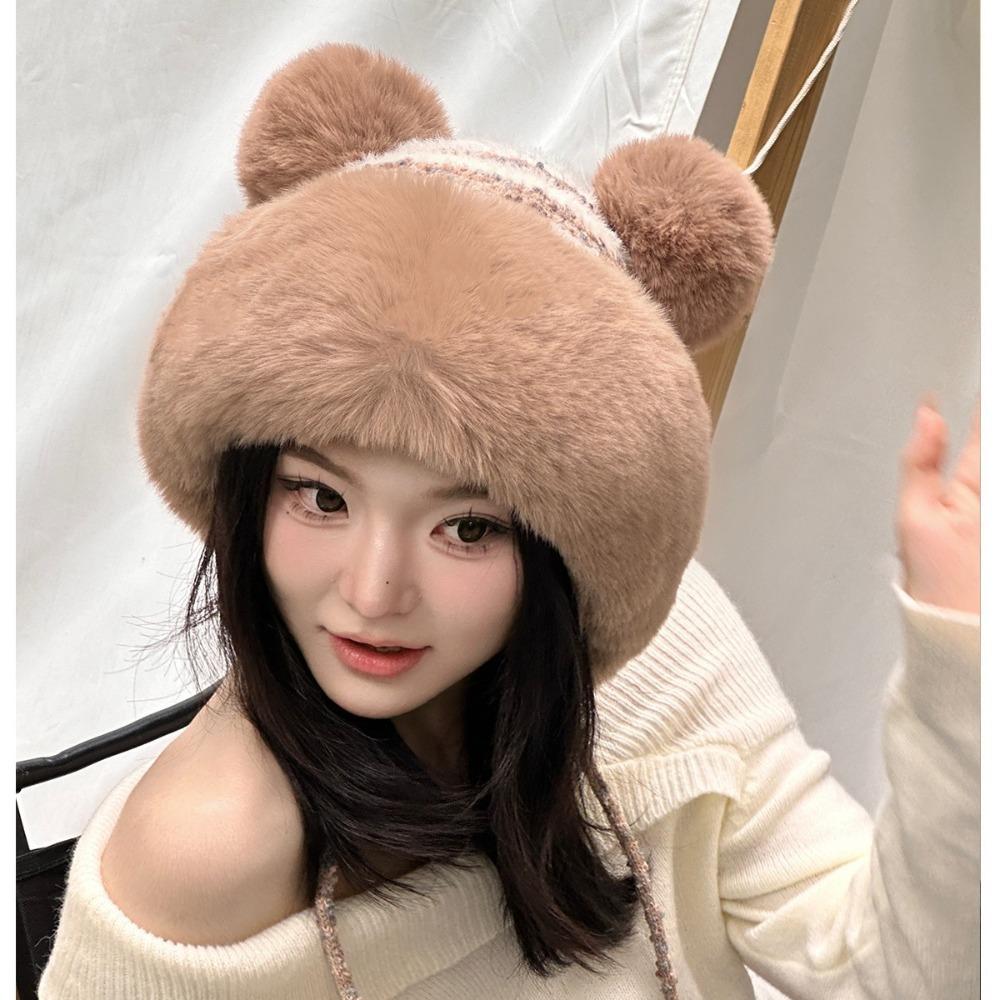 Thickened Plush Pompom Balls Cap Cute Ears Winter Warm Hat New Ear Protection Cap Autumn Winter