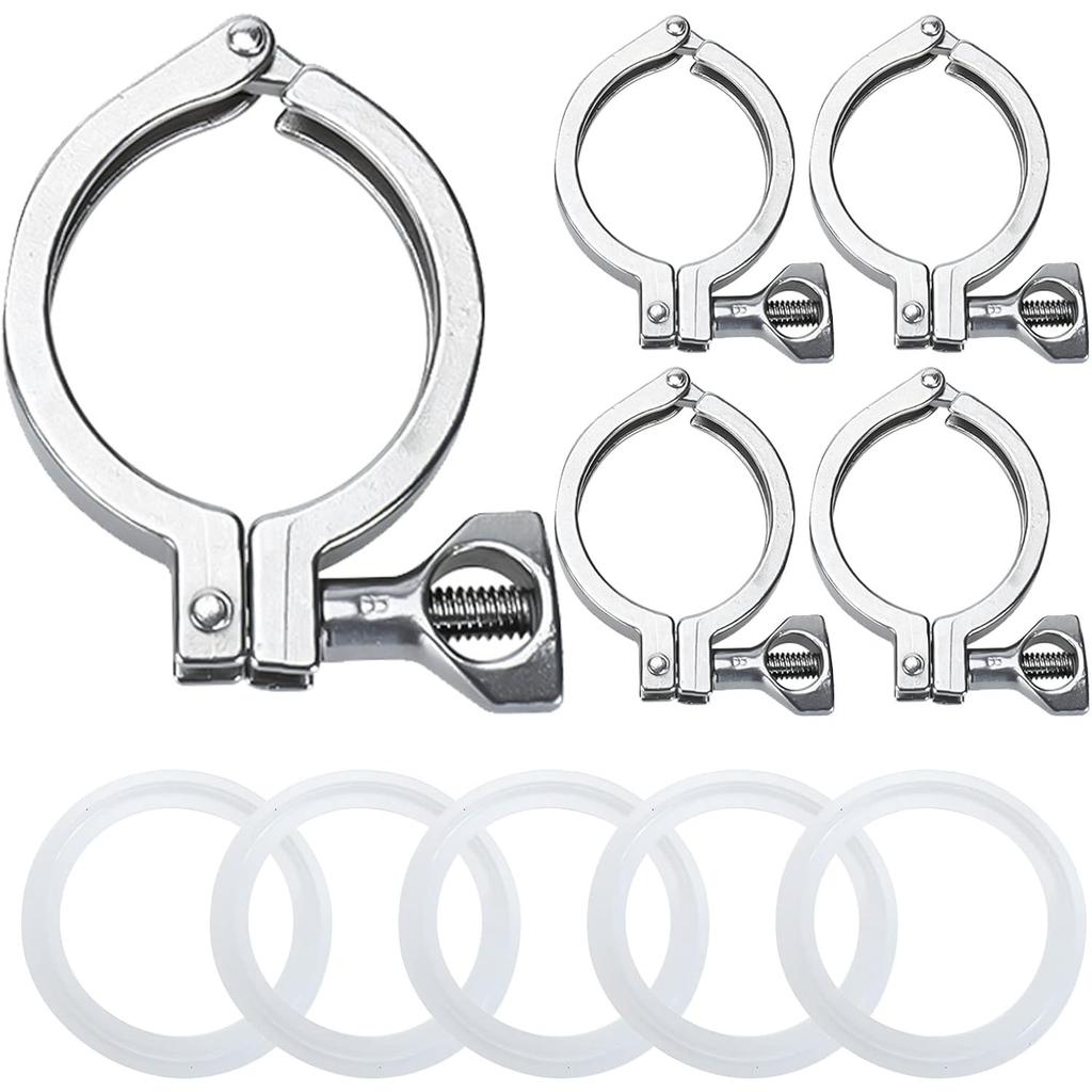 5PCS 1.5" Stainless Steel Tri Clamp, Heavy Duty Sanitary With Wing Nut and Silicone Gaskets for Ferrule TC