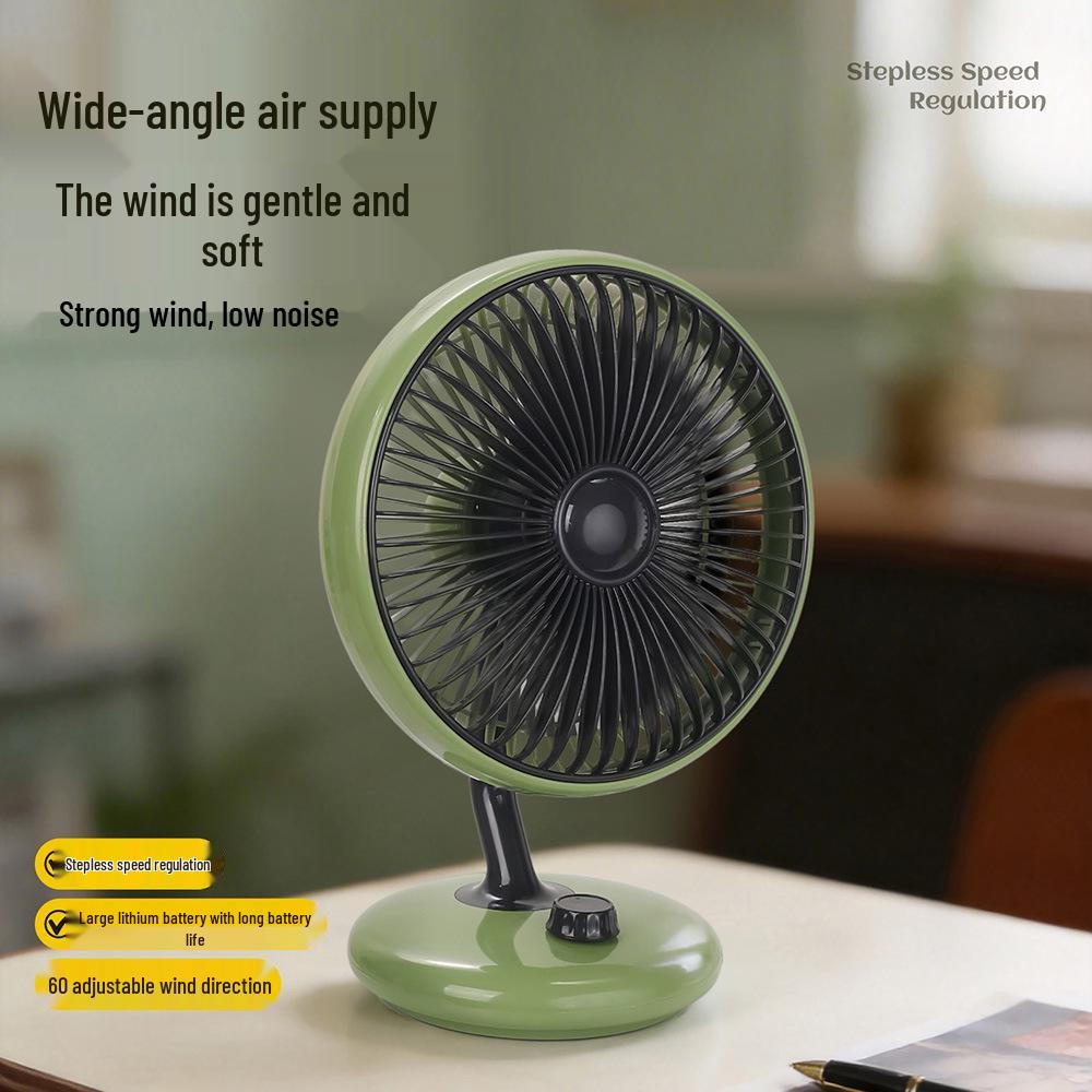 Retro USB-Powered Silent Desk Fan with Stepless Speed Control and Portable Brushless Motor