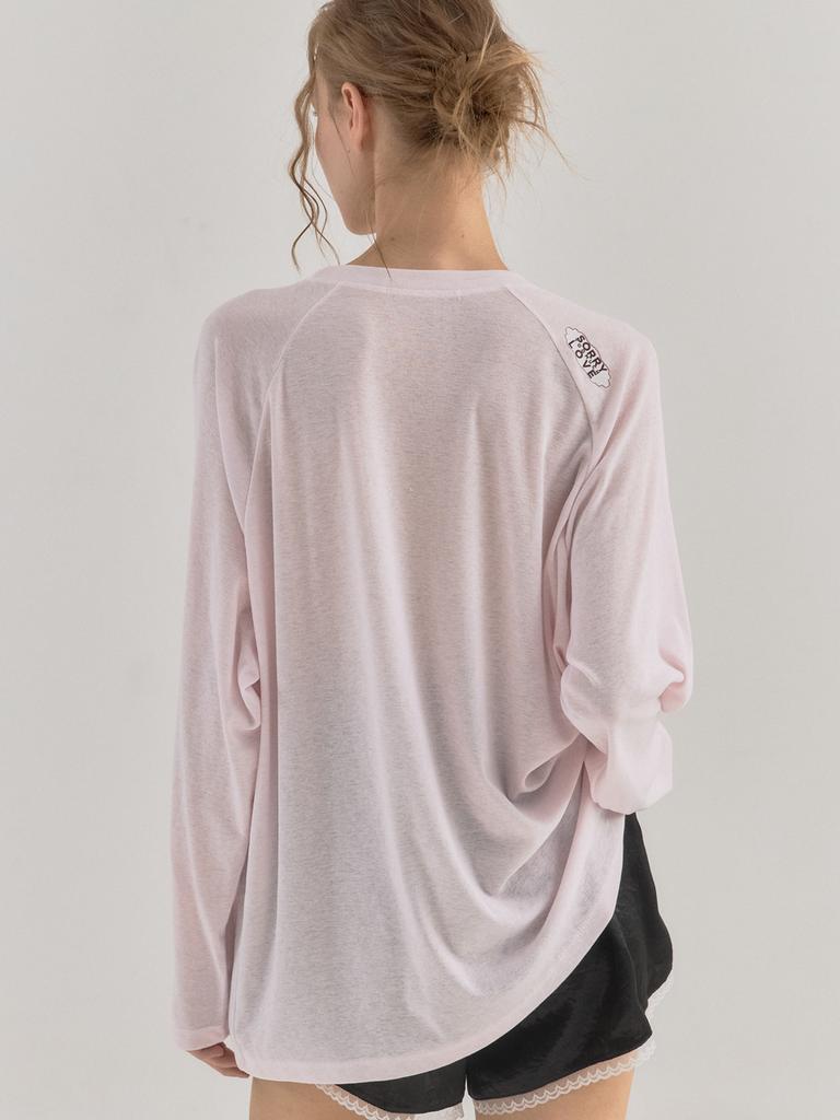SORRY, TOO MUCH LOVE Pale Mood Sheer Raglan Top_Pink