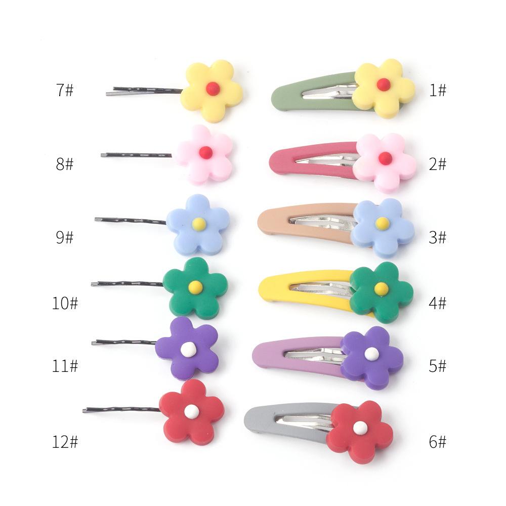 Hyunya Style Candy-Colored Flower Hairpin, Colorful Sweet Flower One-Word Clip Bangs Clip Edge Clip Female