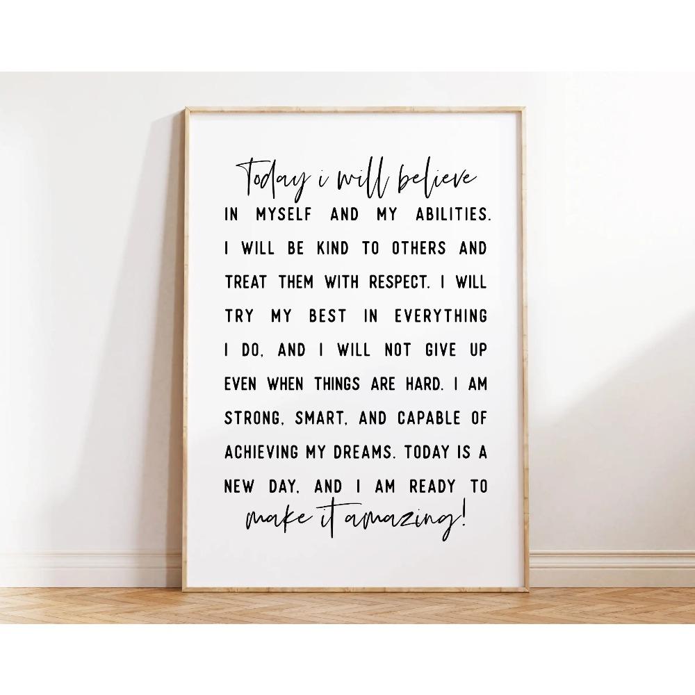 Trendy Minimalist Daily Affirmation Poster Printable Inspirational Wall Art Office Decor Self Love Catchphrases Canvas Painting