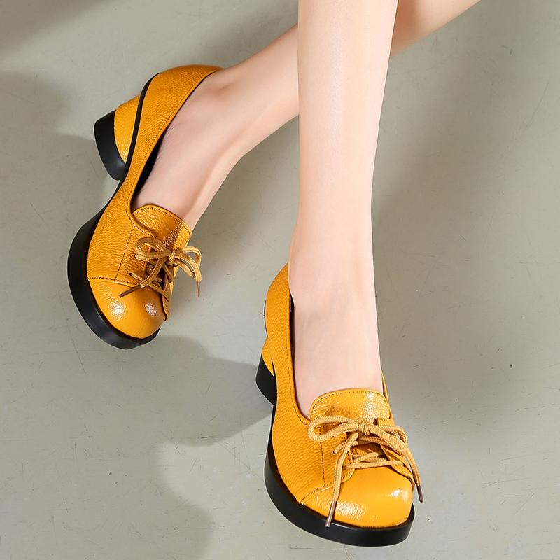 Fashion GKTINOO Spring Women Pumps Retro Lady 6CM High Heels Slip On Platform Pumps Handmade Women Genuine Leather Shoes