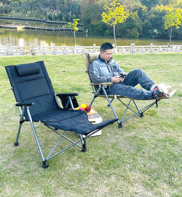 Portable High-Back Folding Outdoor Lounger with Armrests and Added Cotton - Ideal for Camping, Beach, Lunch Breaks, and Sea Dog Relaxation.