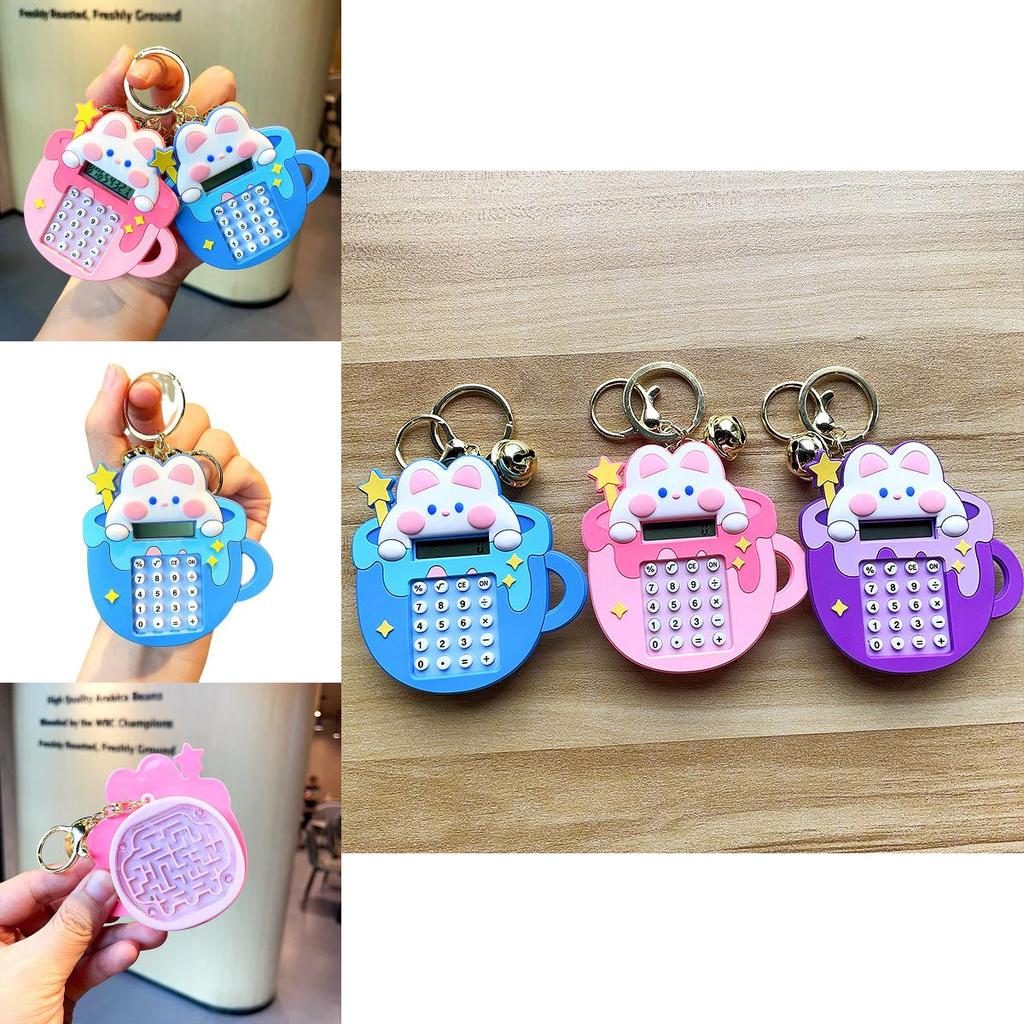 Cute Blue Star Bunny Calculator Keychain Soft Rubber Adorable Gift For All Occasions