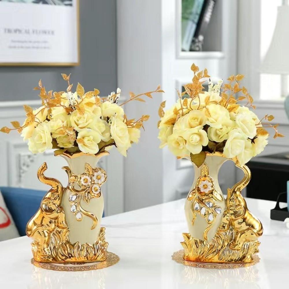 European Style Elephant Vase Modern Flower Container Flower Holder Ceramic Gold Vase  Desktop