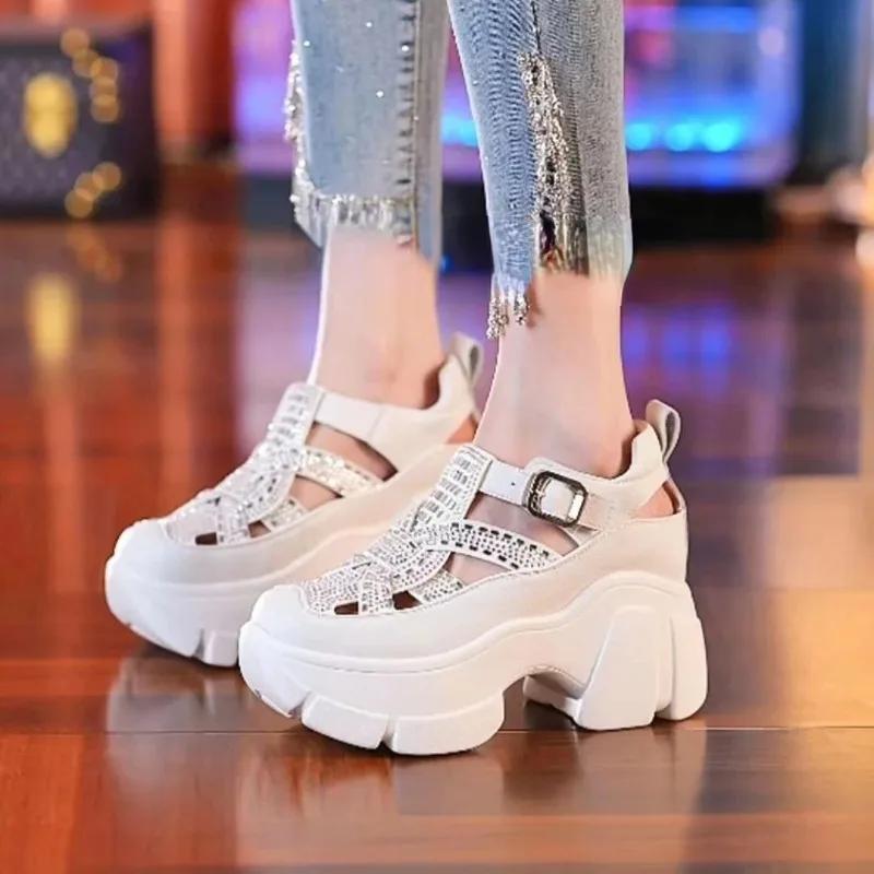 Fashion Shoes for Women 2025 Fashion Mules Rhinestone Shoes Sandals Synthenic Platform Wedge Buckle Women Fashion Casual Summer Slippers