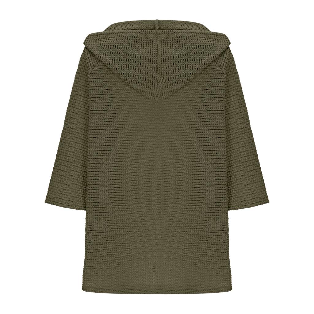 Women's Fashion Seven Sleeve Hooded Button V-Neck Casual Hooded Sweatshirt Top