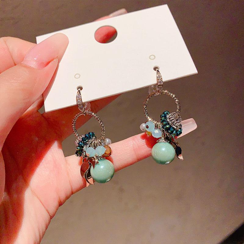 

Bohemian zircon glass stone geometric ear hook light luxury high-end earrings personality trend temperament earrings women
