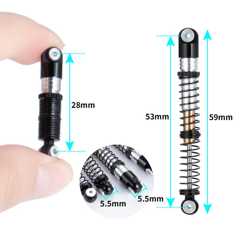 YEAHRUN 4PCS 53mm Shock Absorber Aluminum Threaded Tele Damper Upgrades for 1/24 RC Car Axial SCX24 JLU Gladiator Micro Crawler