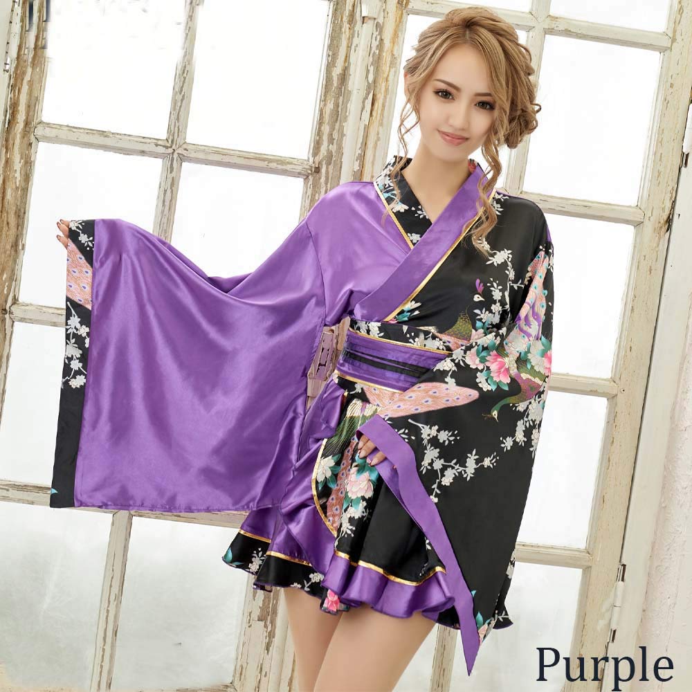 Casual Oiran Mini Kimono Dress Bicolor Kimono Cosplay Kimono Dress Mini Length Japanese Pattern Japanese Pattern Courtesan Costume Yosakoi Costume