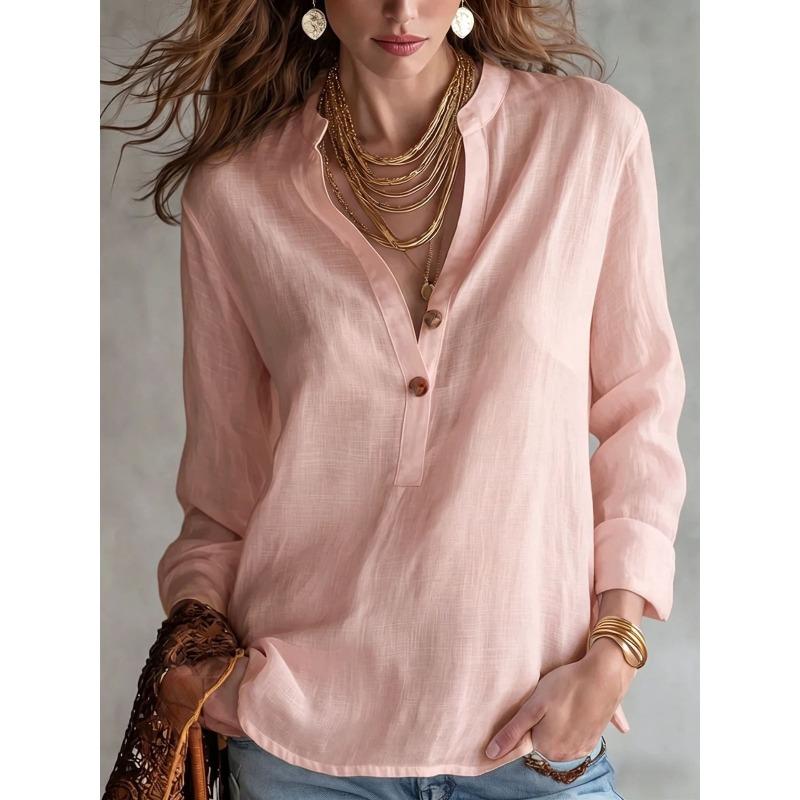 TIFICY Moda feminina casual primavera outono cor sólida estampa manga comprida blusas e camisas