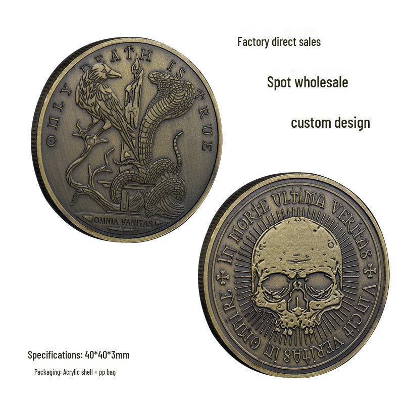 American Eagle & Snake Memorial Bronze Coin: Skull Painting Antique Military Badge 40x40x3mm бронзовый