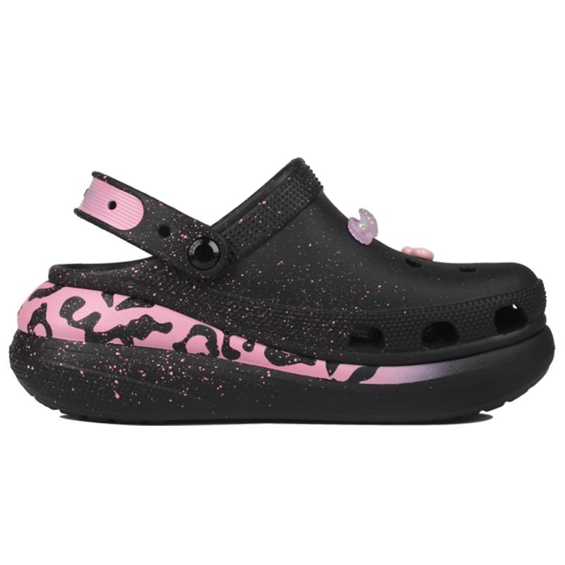 Crocs Classic Crush Puffs Sweetheart Leopard Print Sweet Cool Hot Girl Splashed Ink Hole Shoes Unisex Same Black Pink