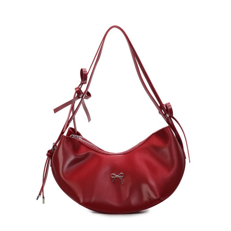 

2025 Fashionable New Glossy PU Half Moon Shoulder Bags Solid Zipper High Quality Stylish Design Exquisite Armpit Bags for Women