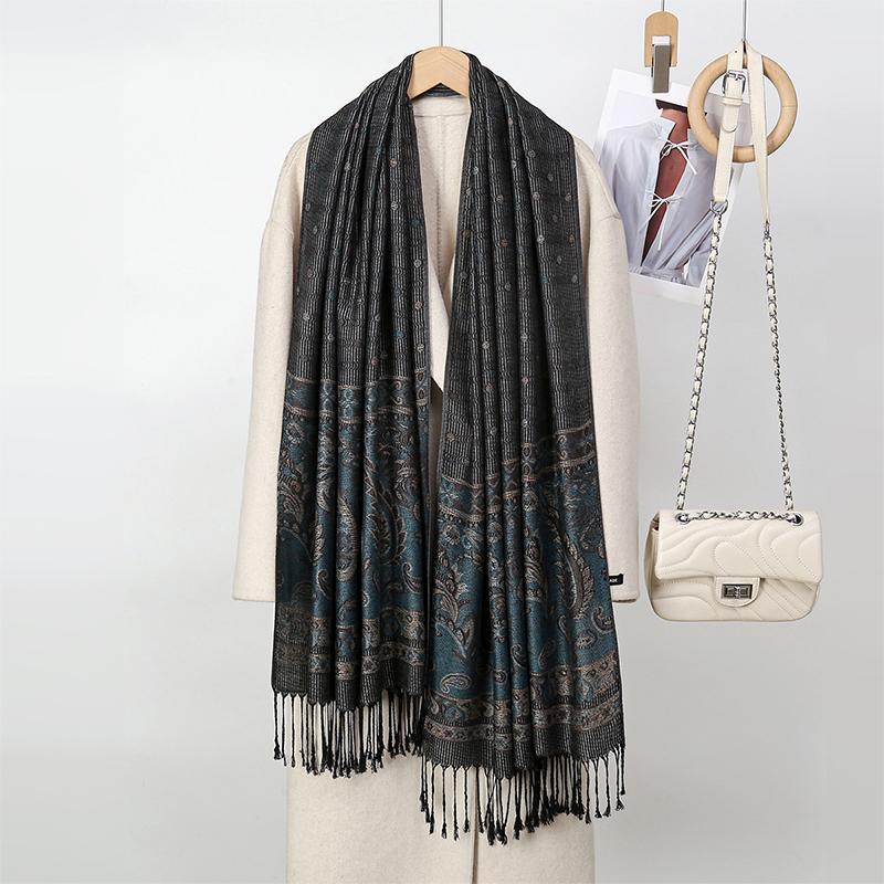 Ethnic Style Tassel Blanket Thick Pashmina Winter Warm Shawl Wrap Cashmere Jacquard Scarf Women Neckerchief Poncho Wrap Stoles