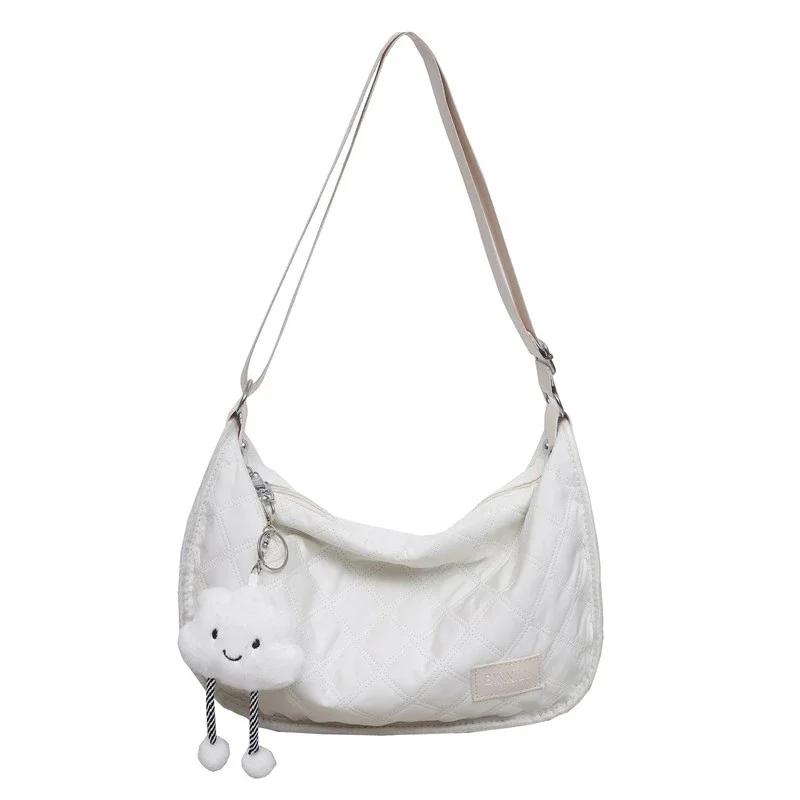 

Однотонная повседневная женская сумка через плечо из нейлона на молнии, модная сумка через плечо унисекс, универсальная сумка через плечо белый