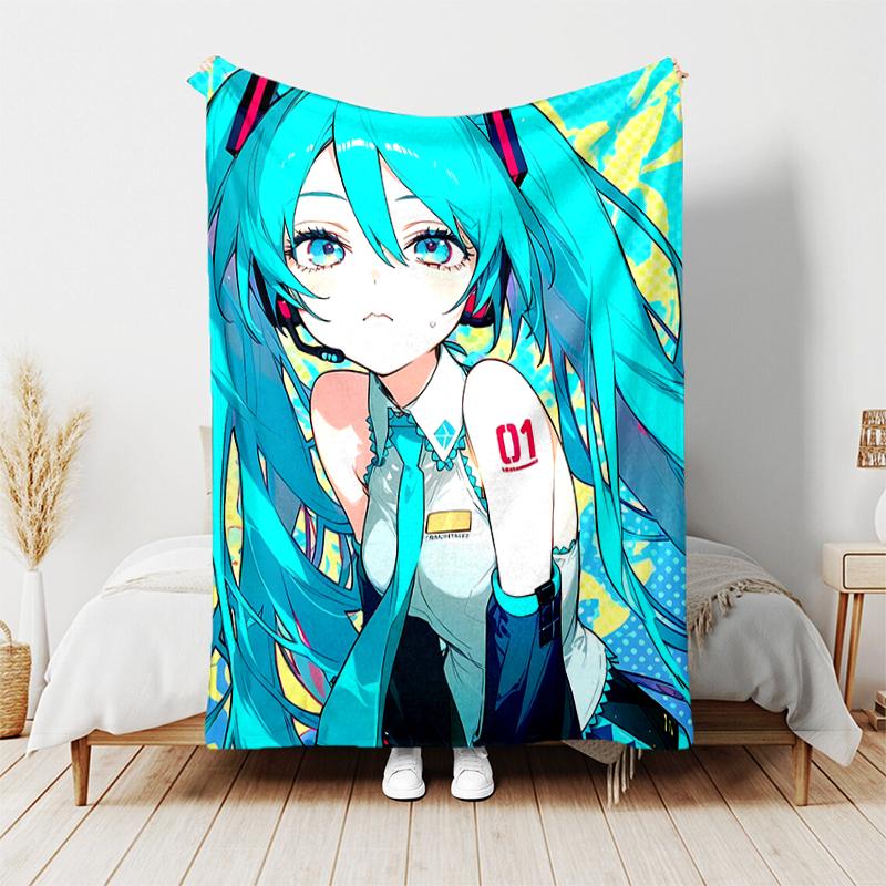 1pc Blanket Hatsune Miku Print Design, Lightweight Blanket for Sofa, Bed- Soft &Warm, Gift for All Seasons like Christmas, Halloween