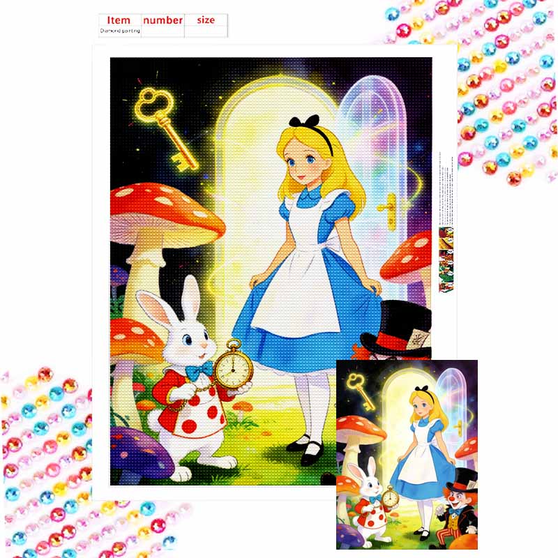 disney diamond painting alice rabbit mad hatter handmade diy home decoration gifts Round 20x30cm