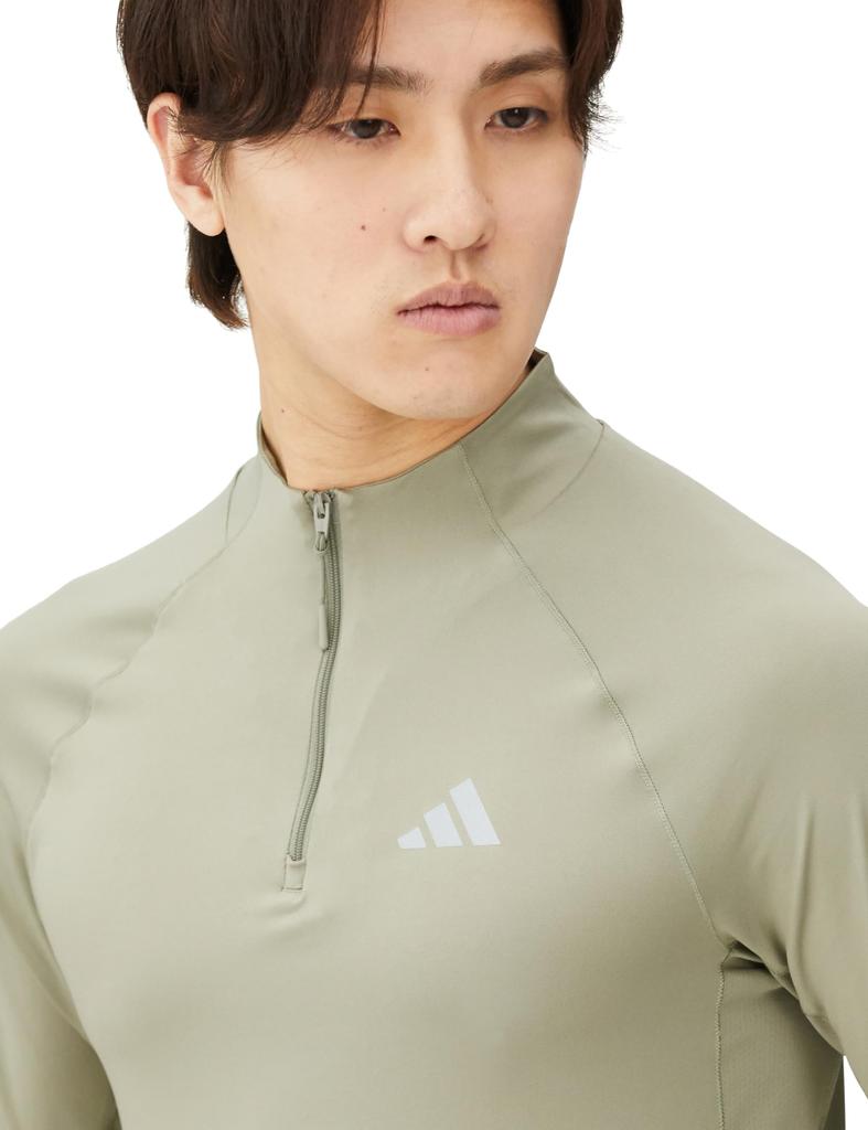 Adidas Sweat Gym Training Zip Long Sleeve KLV84 Silver Pebble + 1/4 T-Shirt Men's (IR5882) J/S