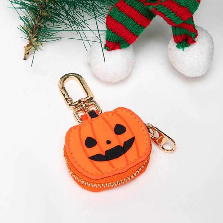 Small Coin Purse Keychain for Women Pumpkin Spiders Web Coin Pouch with Keychain Bag Charms Accessories Gift for Womens