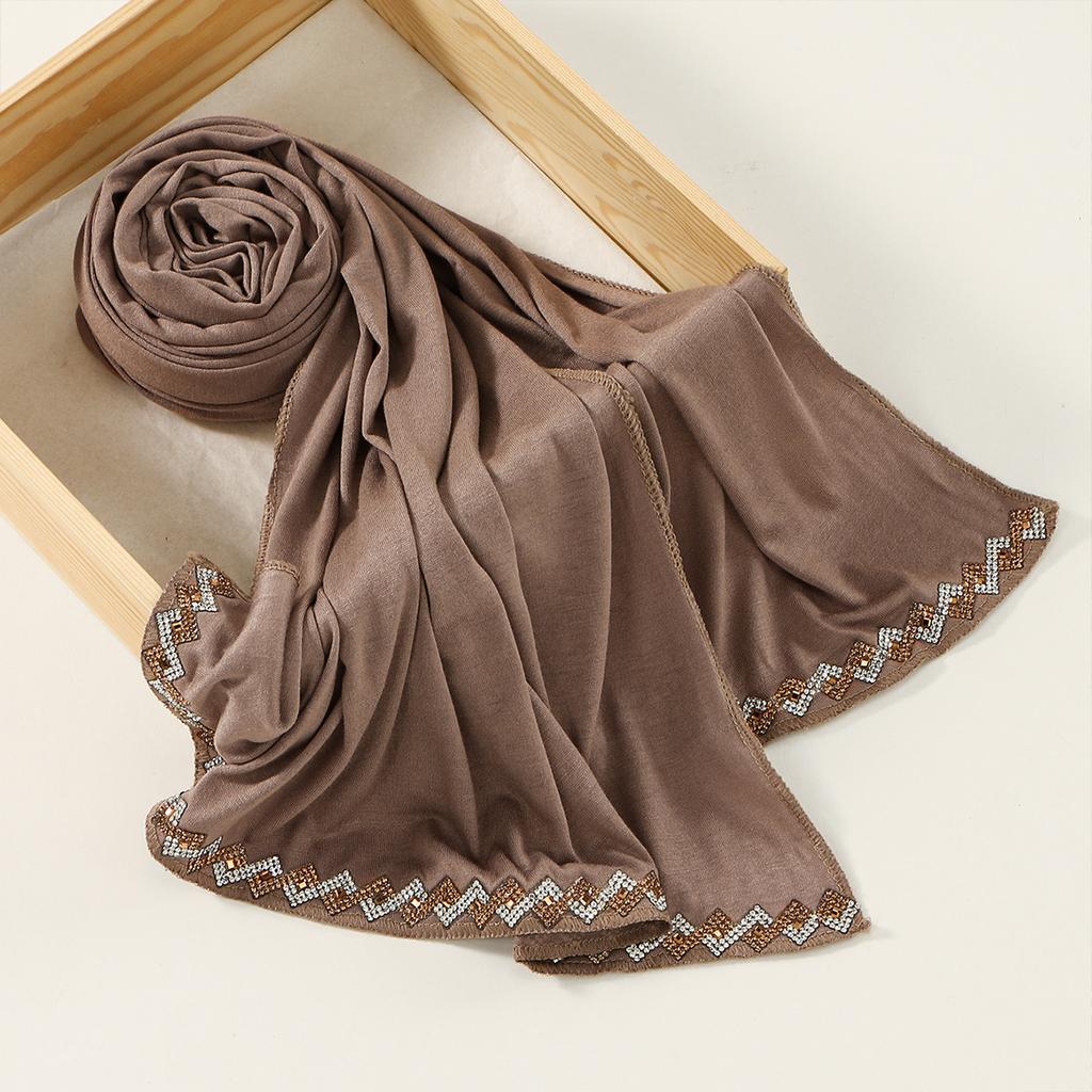 New - Solid Color Diamond Mercerized Cotton Headscarf Ethnic Style Women'S Soft Fashion Popular Headscarf Women