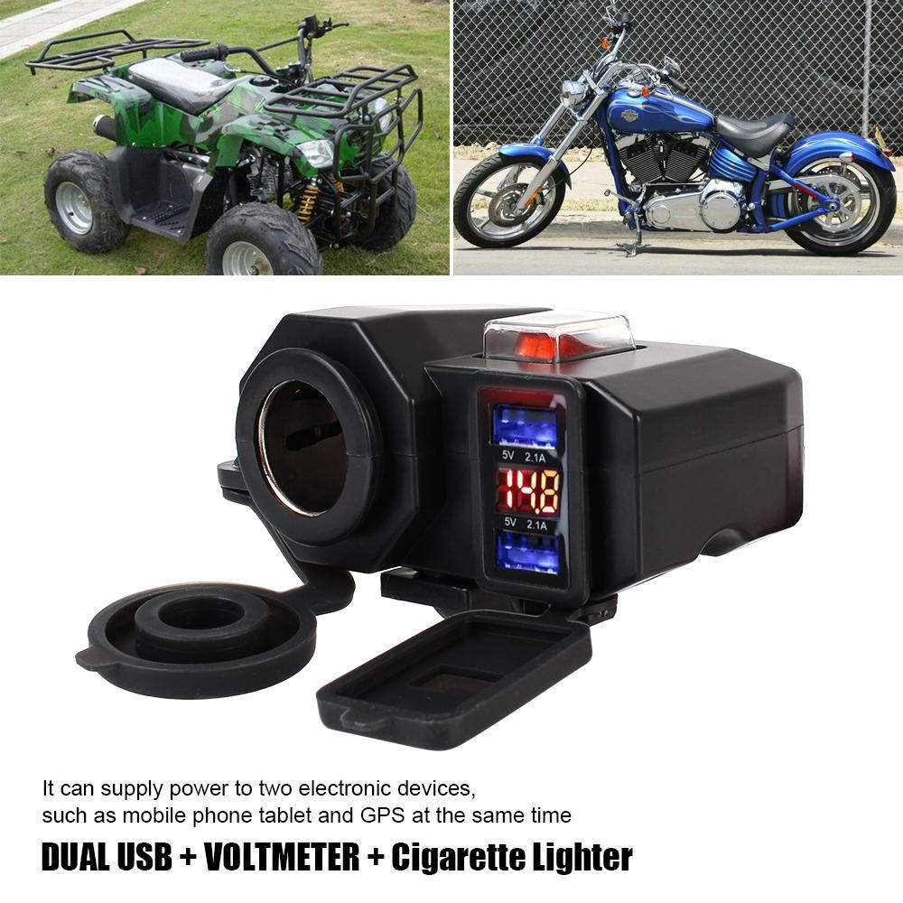 Digital Display 5V 2.1A Adapter Power Supply Motorcycle Handlebar Charger for Phone Dual USB Port Cigarette Lighter Socket