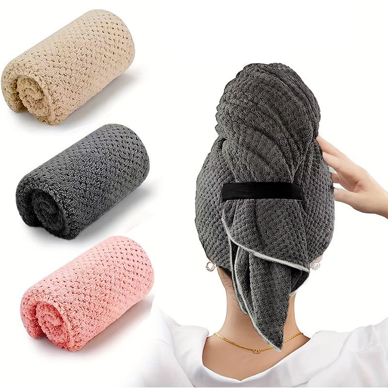 Large Solid Color Water Absorbent Hair Drying Towel Microfiber Hair Towel Wrap With Elastic Strap Soft Quick Drying Towel