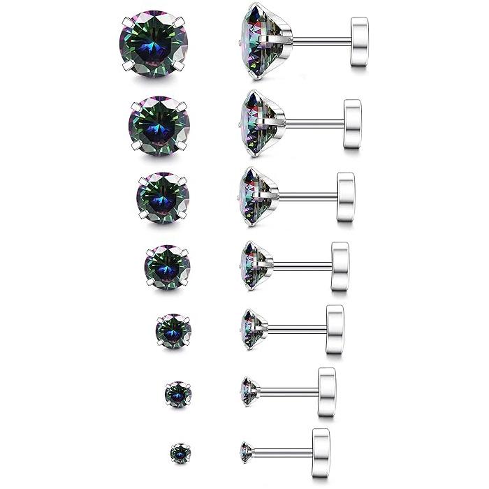 Kolip Hypoallergenic Stud Earrings for Women Men, Cubic Zirconia Surgical Steel Earrings Set