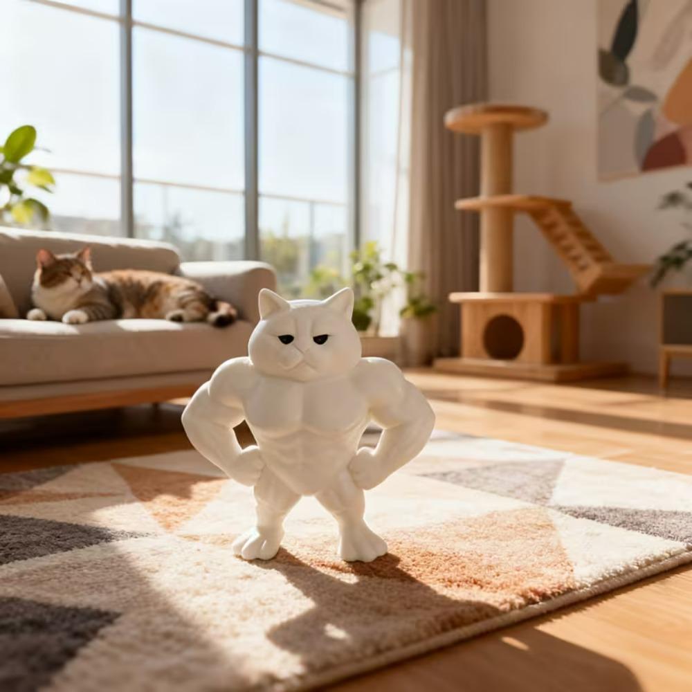 3D Printing Fun Muscle Cat Decorative Statues - Cute and Playful Muscle Cat Decorations for Cat Lovers and Fitness Enthusiasts