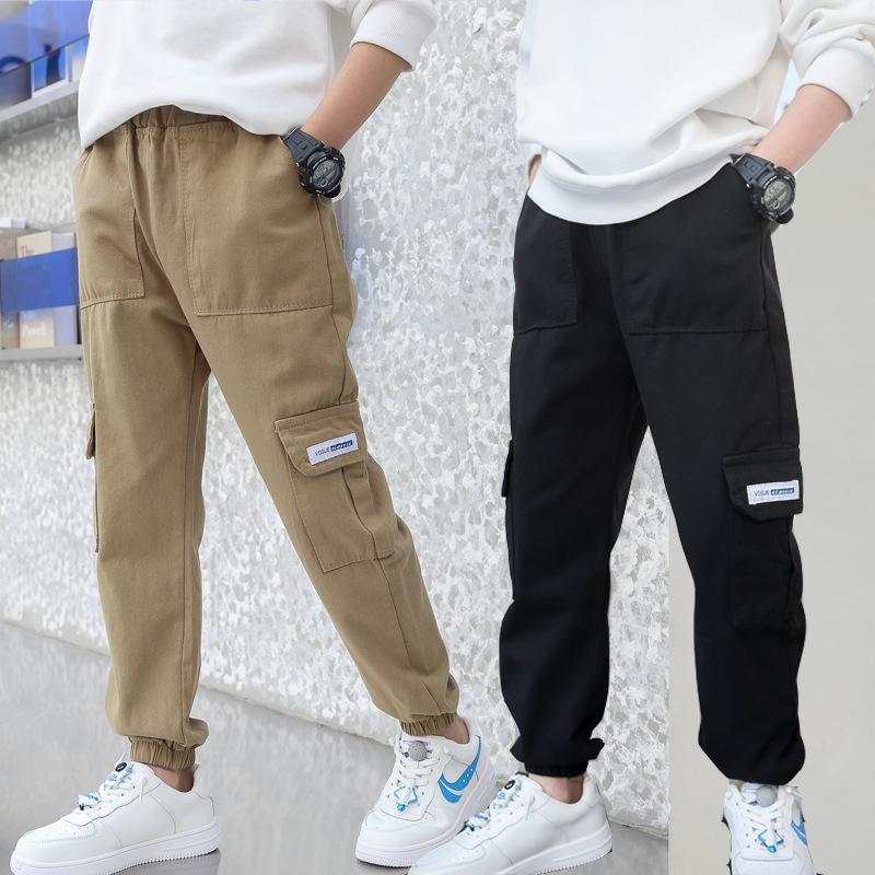 Boys' 2024 Spring/Autumn Military-Style Cotton Pants for Medium & Large Children