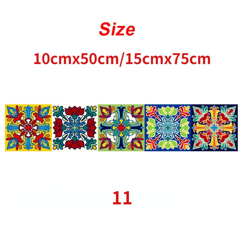 1Pc 10/15cm Colorful Flowers Pattern Retro Tiles Wall Sticker Kitchen Bathroom Tile Waist Line Wallpaper Art Mural