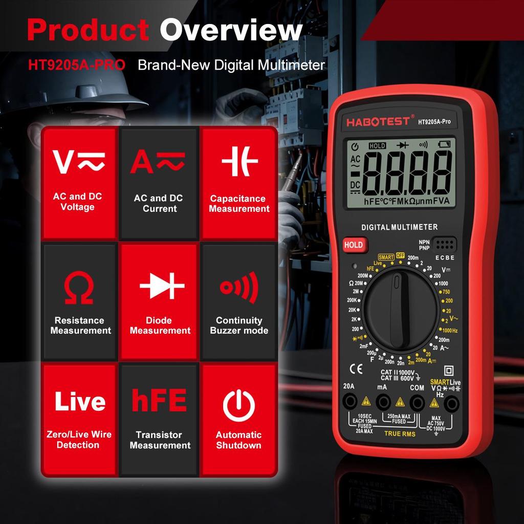 HABOTEST HT9205APro High Precision Multifunctional Electrician's Multimeter for Household and Industrial Use