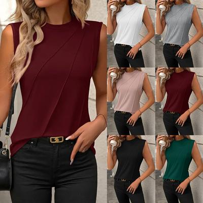 Women's Camisole Vest Tank Tops Summer Sleeveless Round Neck Shirt Blouse