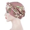 Women Headwrap Flower Print Braid Lady Stretchy No Brim Indian Hat for Four Seasons